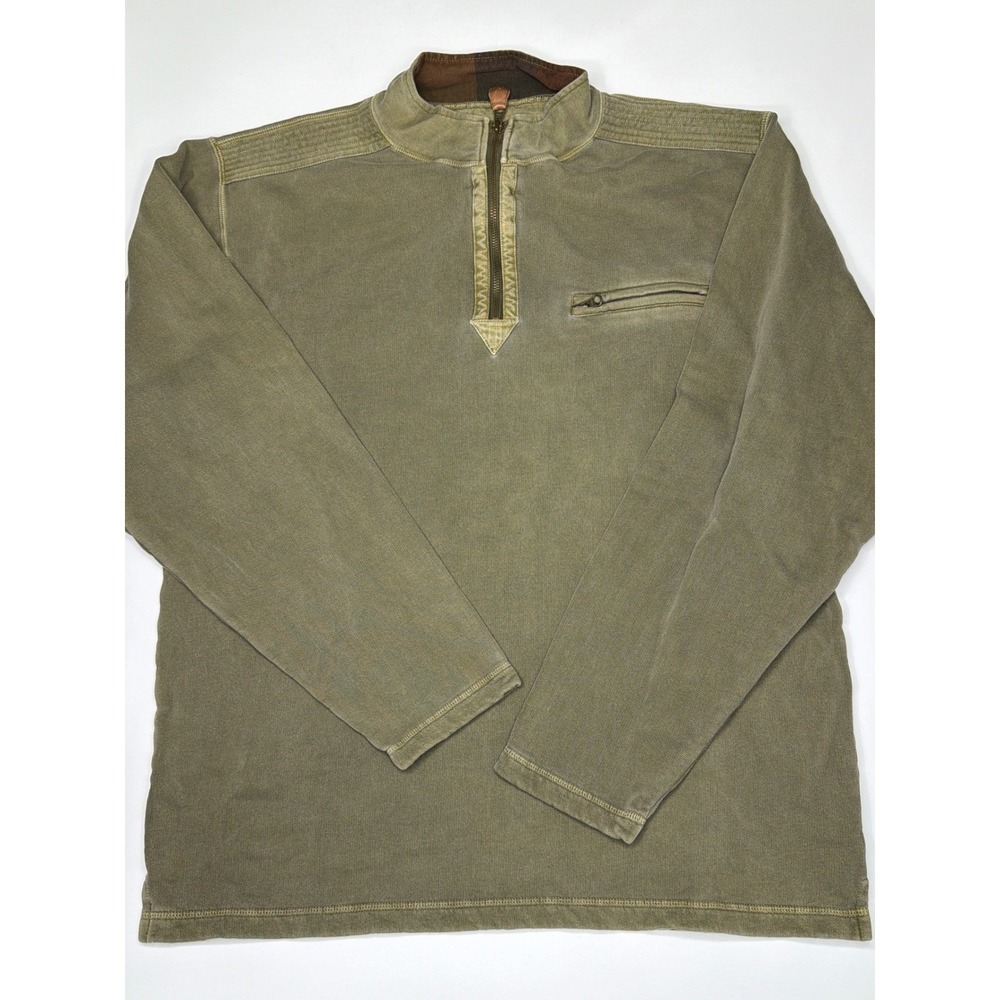 Bob Timberlake Mens Pullover Sweatshirt Khaki Green‎ Quarter Zip Large